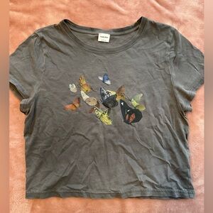 Sunday Best Charcoal Tee with Butterfly Print